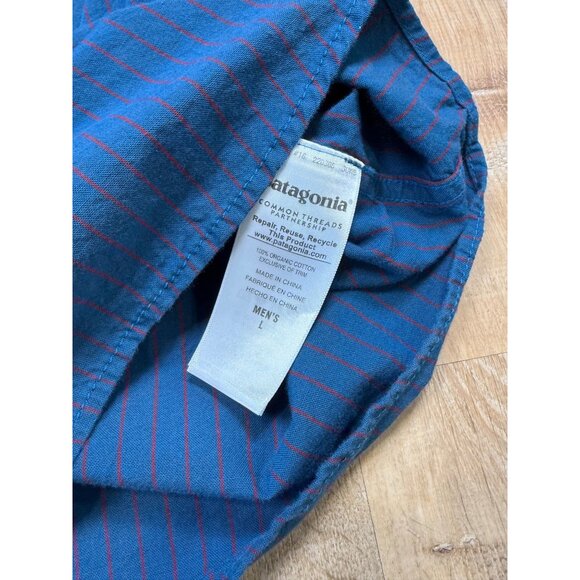 Patagonia Mens Long Sleeved Bluffside Shirt Blue Red Striped Organic Cotton Larg - Picture 8 of 11